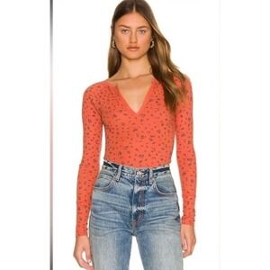 Free People Billie Layering Top Floral Orange Red Size Large Thermal